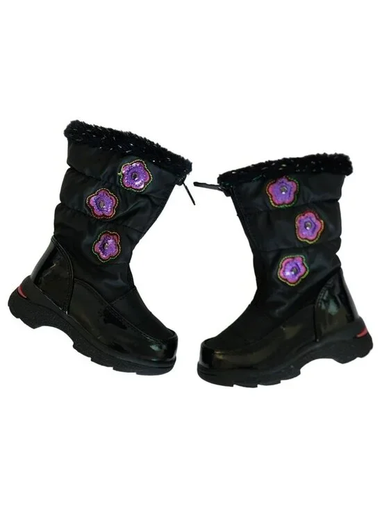 Totes Toddler Girls Floral Design Waterproof Snow Winter Boots Black Size 6M - Picture 3 of 11